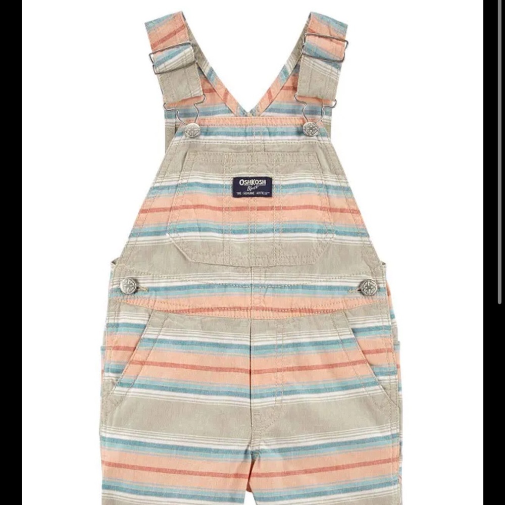 OshKosh B'gosh Cream and Blue Overalls Playful Stripes